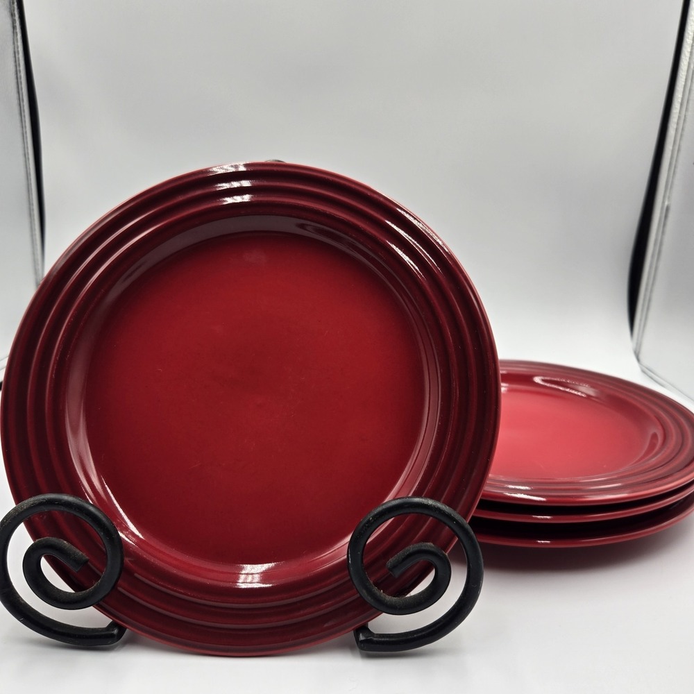 Le Creuset Stoneware 8.5 Inch Salad Plates Set of‎ 4 Cerise Red - NEW